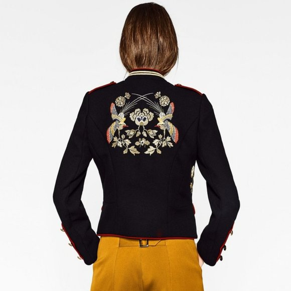 NWT Zara Trafaluc Military Style Embroidered Mandarin collar Blazer. M - Picture 13 of 14